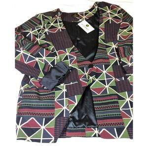 NEW D'Iyanu African Tribal Print Blazer Women 3X Wearable Art Festival Tribal